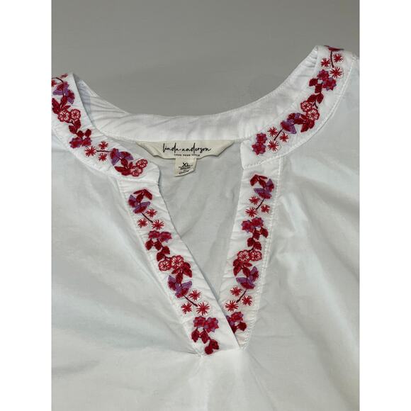 Linda Anderson Red Embroidered Floral Puff‑Sleeve Top (100% Cotton) – Size XL - Picture 4 of 10